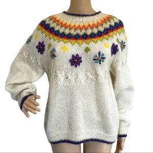 LINDEN O Vintage Mohair Blend Pullover Sweater Hand Knit M